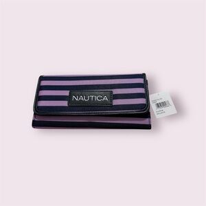 Nautica Striped Clutch Wallet – Purple & Navy – New With Tags